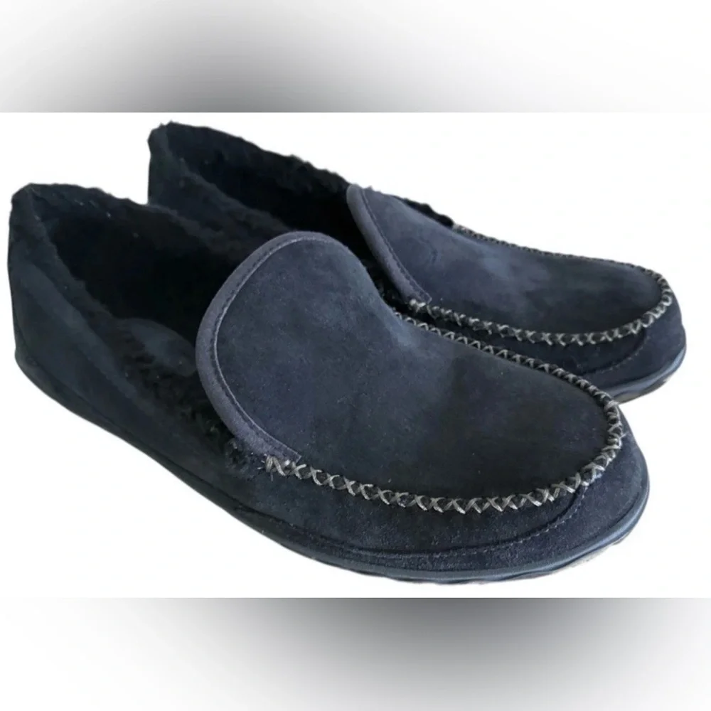 L.L. BEAN Mountain Slippers Blue Suede Flannel Lined Indoor Outdoor Moccasin 12M